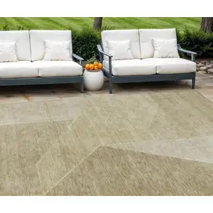 Photo of Beige Tan And Ivory Geometric Washable Indoor Outdoor Area Rug