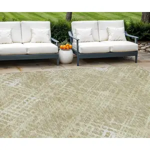 Photo of Beige Tan And Ivory Geometric Washable Indoor Outdoor Area Rug