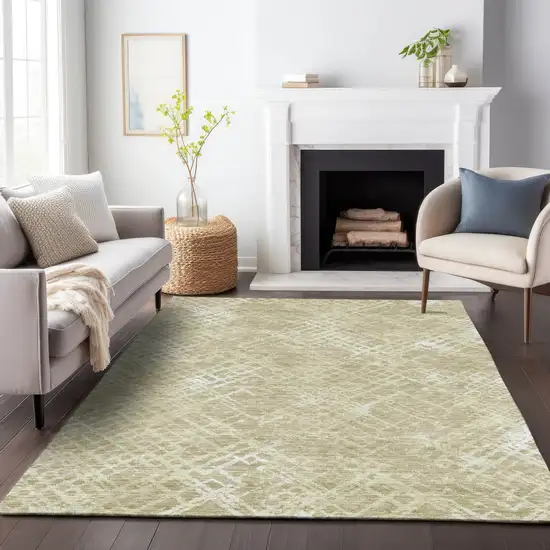 Beige Tan And Ivory Geometric Washable Indoor Outdoor Area Rug Photo 9