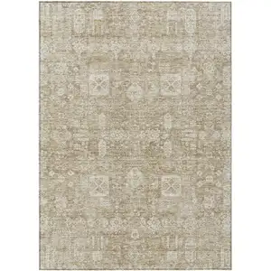 Photo of Beige Tan And Ivory Oriental Washable Indoor Outdoor Area Rug