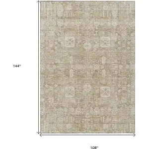 Photo of Beige Tan And Ivory Oriental Washable Indoor Outdoor Area Rug