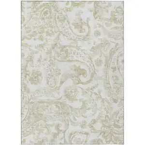 Photo of Beige Tan And Ivory Paisley Washable Indoor Outdoor Area Rug