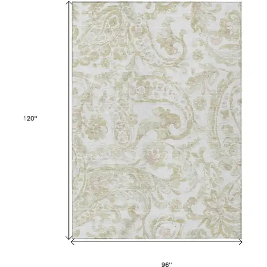 Beige Tan And Ivory Paisley Washable Indoor Outdoor Area Rug Photo 3