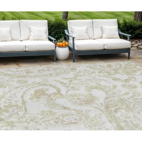 Beige Tan And Ivory Paisley Washable Indoor Outdoor Area Rug Photo 1