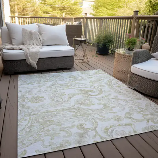 Beige Tan And Ivory Paisley Washable Indoor Outdoor Area Rug Photo 8