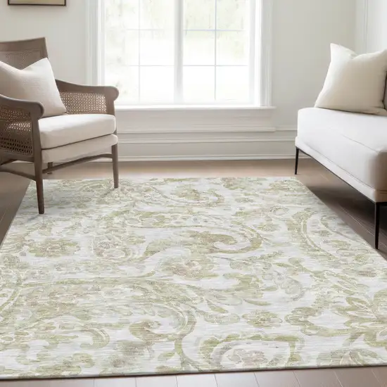 Beige Tan And Ivory Paisley Washable Indoor Outdoor Area Rug Photo 9