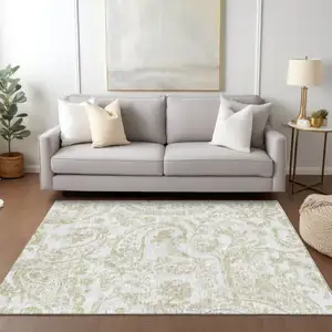 Photo of Beige Tan And Ivory Paisley Washable Indoor Outdoor Area Rug