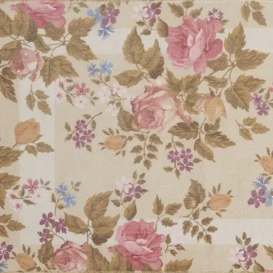 Beige Tan And Red Floral Non Skid Area Rug Photo 5