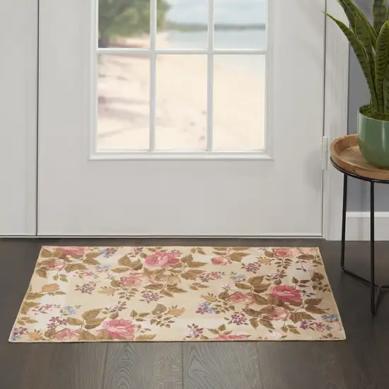 Beige Tan And Red Floral Non Skid Area Rug Photo 6