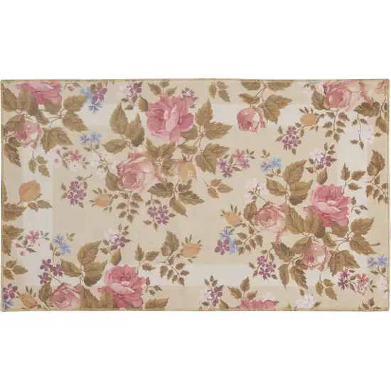 Beige Tan And Red Floral Non Skid Area Rug Photo 3