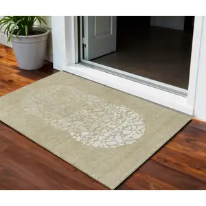 Photo of Beige Tan And Taupe Abstract Washable Indoor Outdoor Area Rug