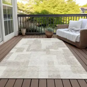 Photo of Beige Tan And Taupe Abstract Washable Indoor Outdoor Area Rug