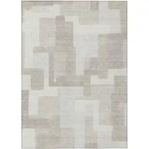 Photo of Beige Tan And Taupe Abstract Washable Indoor Outdoor Area Rug