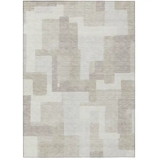 Beige Tan And Taupe Abstract Washable Indoor Outdoor Area Rug Photo 1