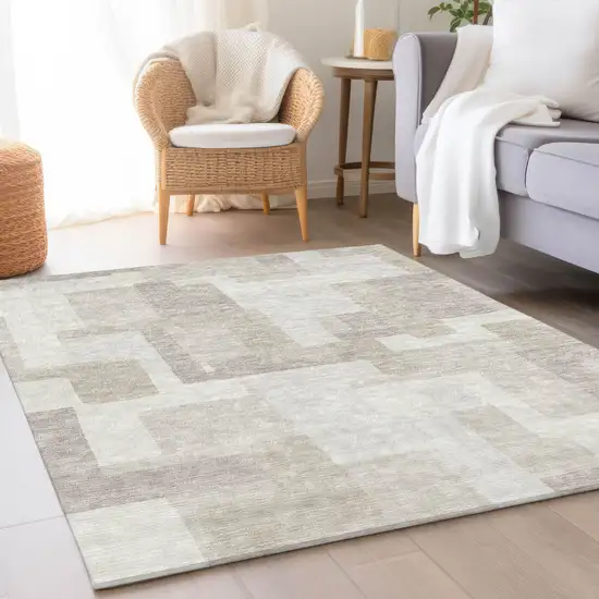 Beige Tan And Taupe Abstract Washable Indoor Outdoor Area Rug Photo 7