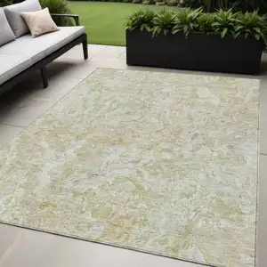 Photo of Beige Tan And Taupe Abstract Washable Indoor Outdoor Area Rug