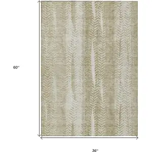 Photo of Beige Tan And Taupe Botanical Leaves Washable Indoor Outdoor Area Rug