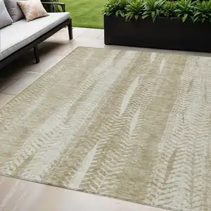 Photo of Beige Tan And Taupe Botanical Leaves Washable Indoor Outdoor Area Rug