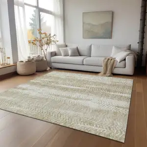 Photo of Beige Tan And Taupe Botanical Leaves Washable Indoor Outdoor Area Rug