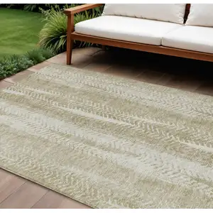 Photo of Beige Tan And Taupe Botanical Leaves Washable Indoor Outdoor Area Rug