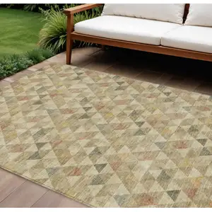 Photo of Beige Tan And Taupe Geometric Washable Indoor Outdoor Area Rug