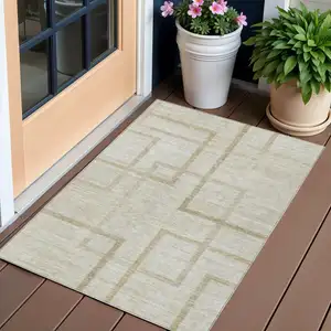 Photo of Beige Tan And Taupe Geometric Washable Indoor Outdoor Area Rug