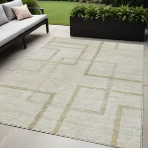 Photo of Beige Tan And Taupe Geometric Washable Indoor Outdoor Area Rug