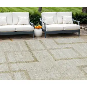 Photo of Beige Tan And Taupe Geometric Washable Indoor Outdoor Area Rug