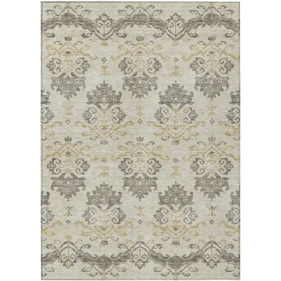 Beige Tan And Taupe Oriental Washable Indoor Outdoor Area Rug Photo 1