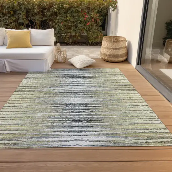 Beige Tan And Taupe Striped Washable Indoor Outdoor Area Rug Photo 7