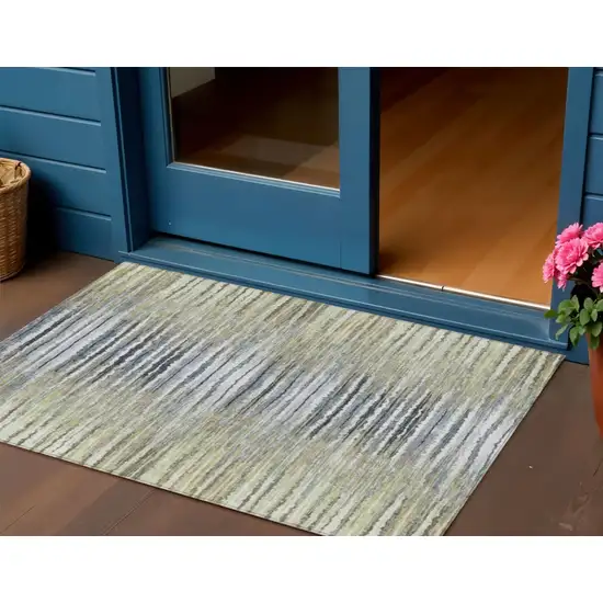 Beige Tan And Taupe Striped Washable Indoor Outdoor Area Rug Photo 1