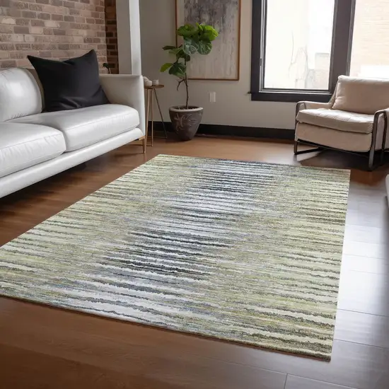 Beige Tan And Taupe Striped Washable Indoor Outdoor Area Rug Photo 8