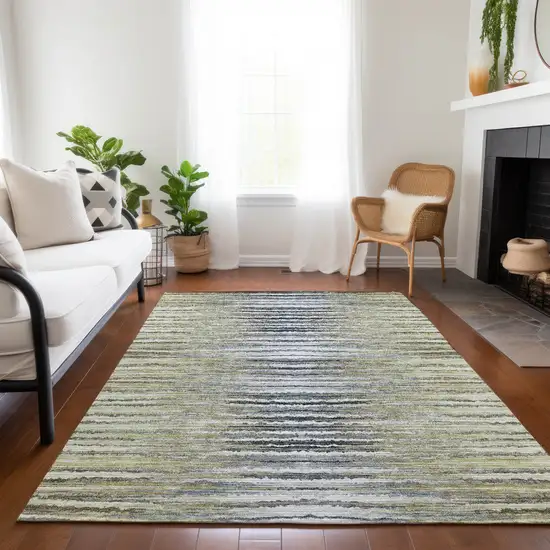 Beige Tan And Taupe Striped Washable Indoor Outdoor Area Rug Photo 9