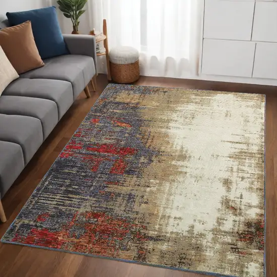 Blue and Beige Abstract Power Loom Area Rug Photo 1