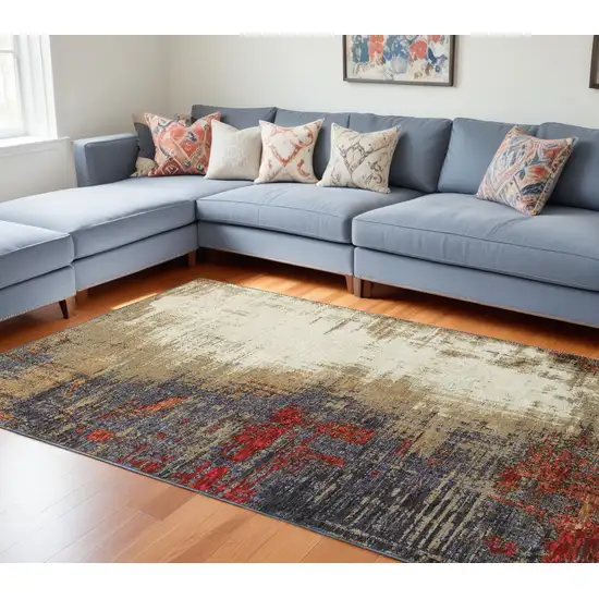 Blue and Beige Abstract Power Loom Area Rug Photo 1