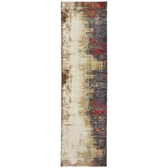 Beige Tan Brown Blue Purple Red Orange Gold And Green Abstract Power Loom Stain Resistant Runner Rug Photo 1