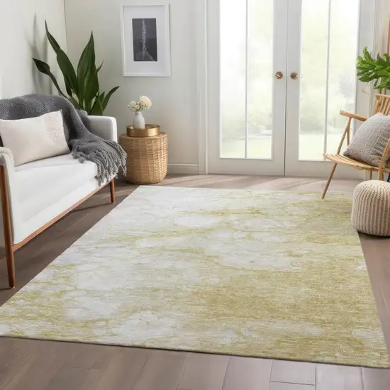 Beige Taupe And Artichoke Green Abstract Washable Indoor Outdoor Area Rug Photo 7