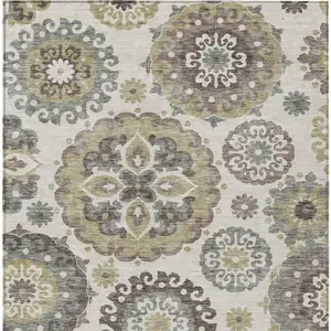 Photo of Beige Taupe And Brown Floral Medallion Washable Indoor Outdoor Area Rug