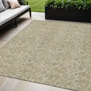 Photo of Beige Taupe And Brown Floral Washable Indoor Outdoor Area Rug