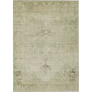 Photo of Beige Taupe And Brown Oriental Washable Indoor Outdoor Area Rug