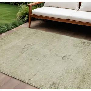 Photo of Beige Taupe And Brown Oriental Washable Indoor Outdoor Area Rug