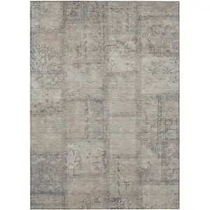 Photo of Beige Taupe And Brown Patchwork Washable Indoor Outdoor Area Rug