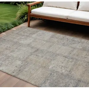 Photo of Beige Taupe And Brown Patchwork Washable Indoor Outdoor Area Rug