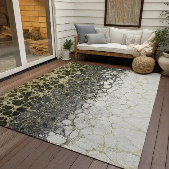 Beige Taupe And Chocolate Abstract Washable Indoor Outdoor Area Rug Photo 7