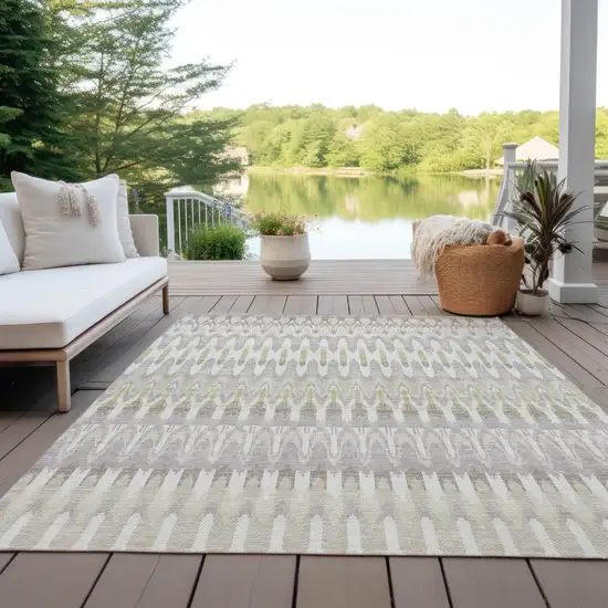 Beige Taupe And Gold Southwestern Washable Indoor Outdoor Area Rug Photo 9