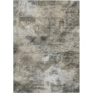 Photo of Beige Taupe And Gray Abstract Washable Indoor Outdoor Area Rug