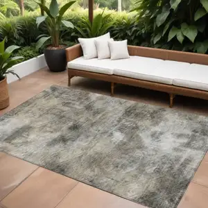 Photo of Beige Taupe And Gray Abstract Washable Indoor Outdoor Area Rug