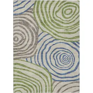 Photo of Beige Taupe And Green Abstract Washable Indoor Outdoor Area Rug