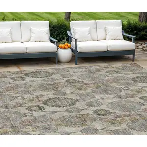 Photo of Beige Taupe And Green Damask Washable Indoor Outdoor Area Rug