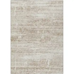 Photo of Beige Taupe And Ivory Abstract Washable Indoor Outdoor Area Rug